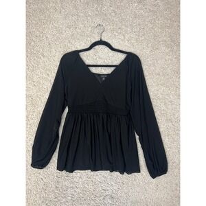 Torrid Mesh V-Neck Smocked Waist Babydoll Top Womens Medium Black Whimsygoth